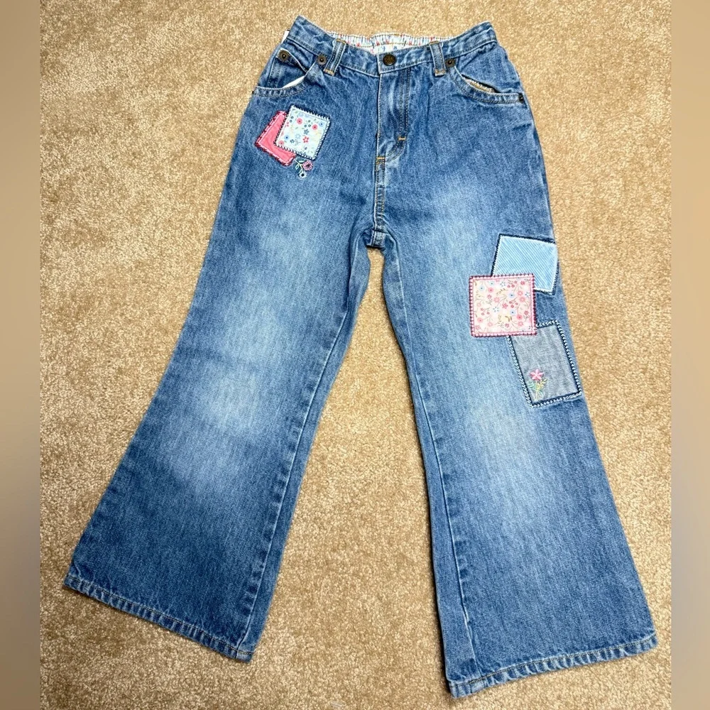 Vintage 2000’s OshKosh B'gosh Girls SZ 5 Denim Jeans – Floral Patch, Embroidered